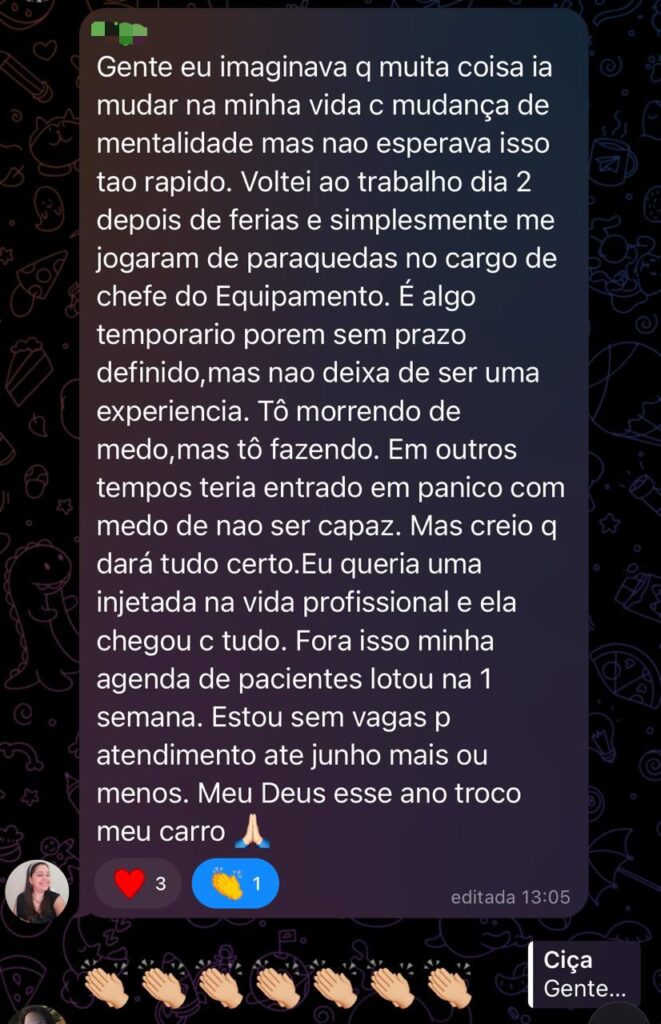 Depoimento aluna Mente Singular